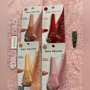 Nail Polish Set - Pink, Orange, Red, Gold